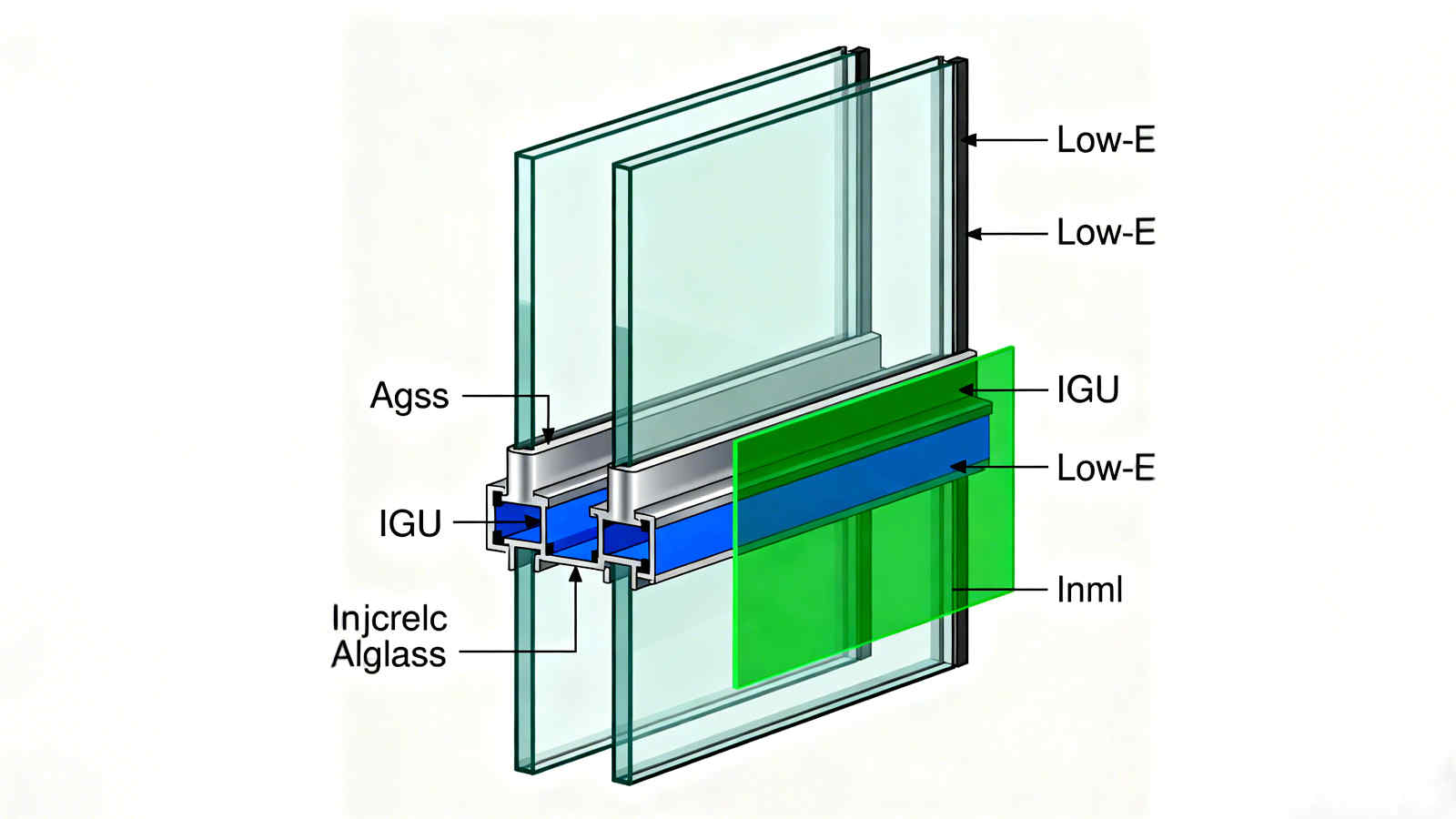 low-e Glass : A detailed diagram cross-section of an insulated glass unit (IGU)